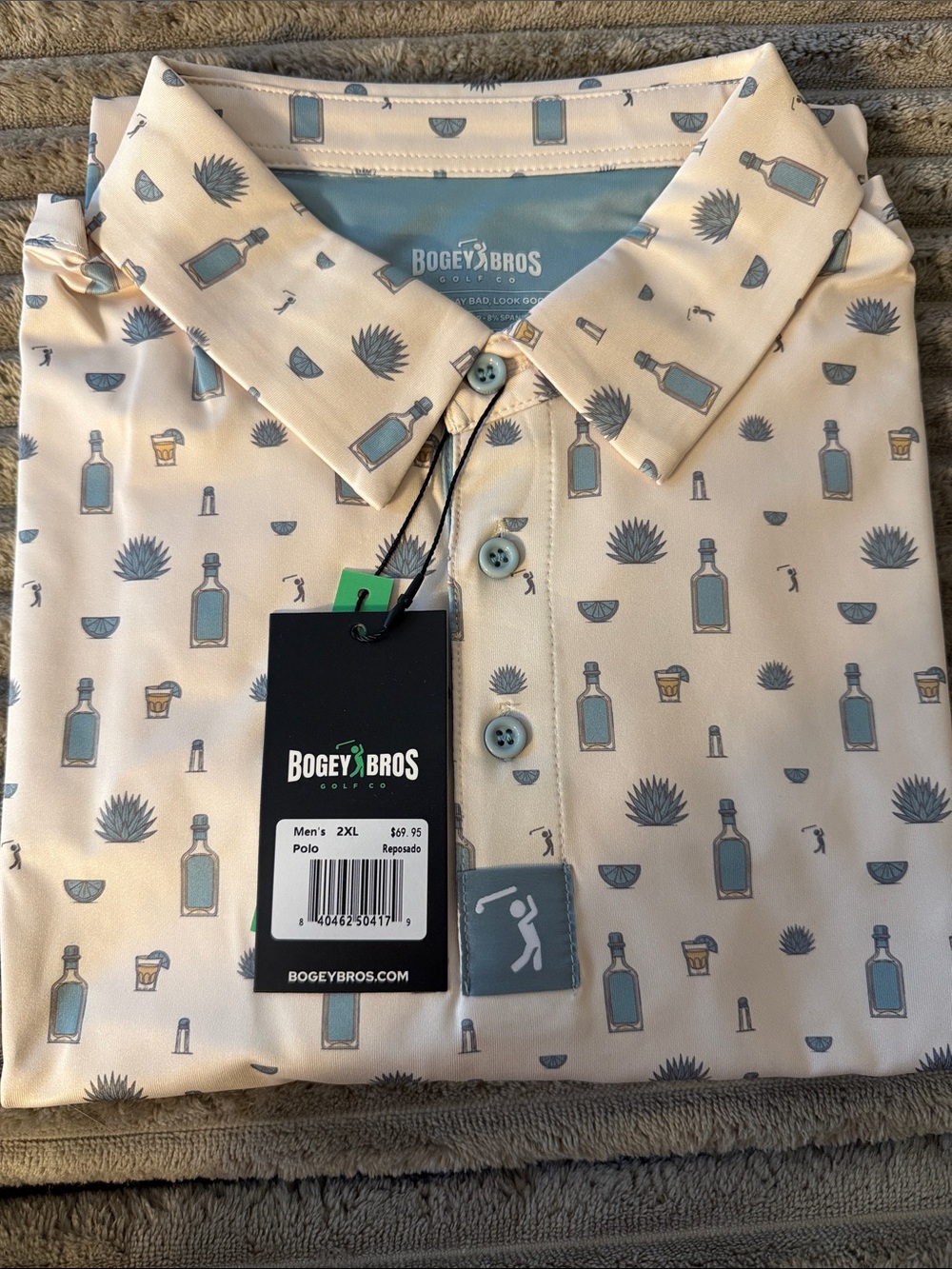 Bogey Bros Men’s Cream Polo with Blue Print